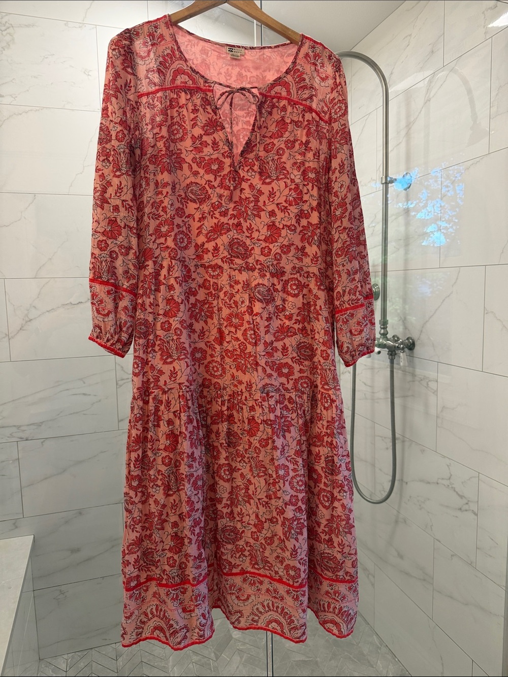Billabong Pink/ Red block print maxi Dress medium